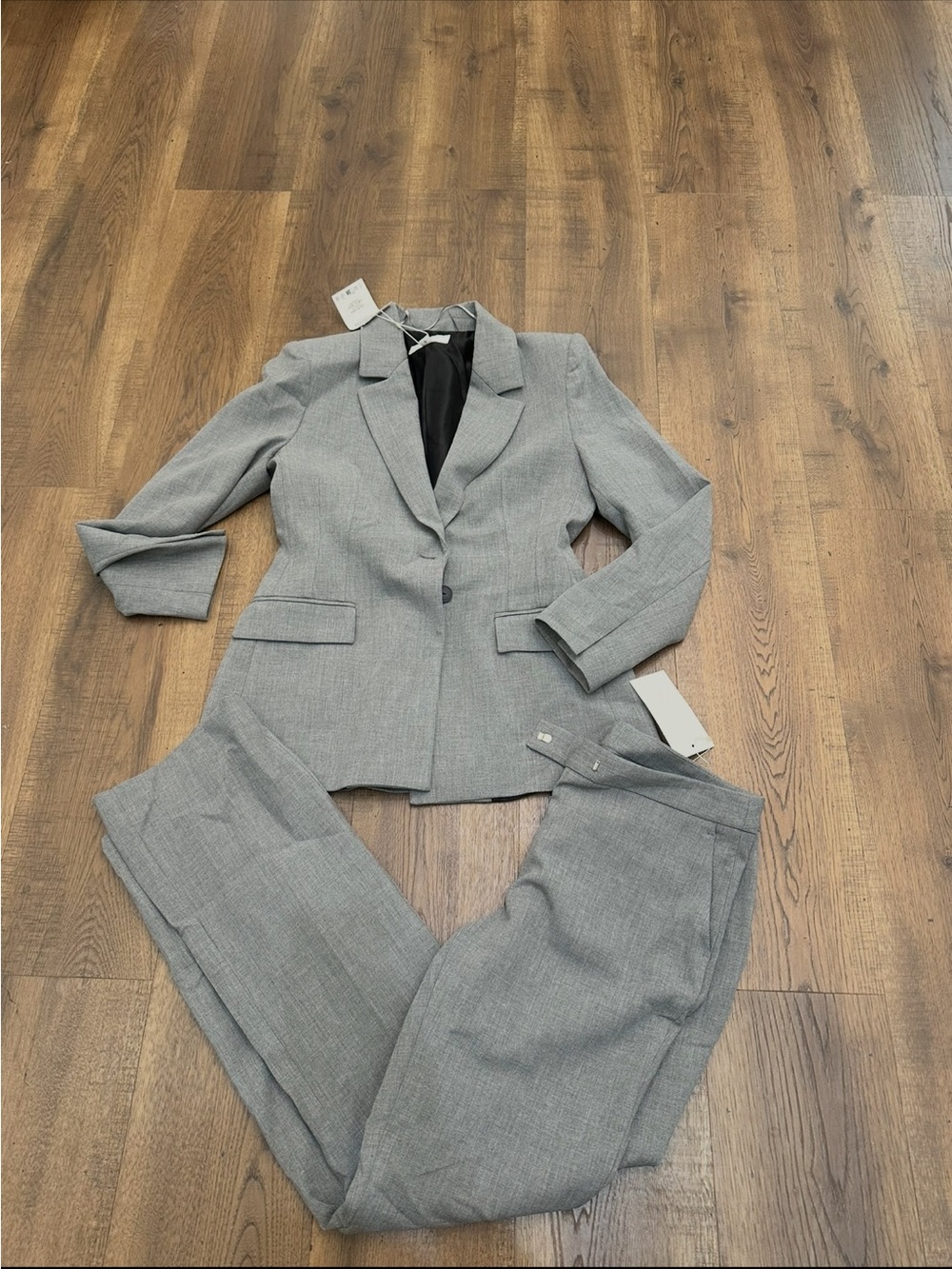 Zara Light Gray  tuxedo Women's Pantsuit Blazer & Trousers